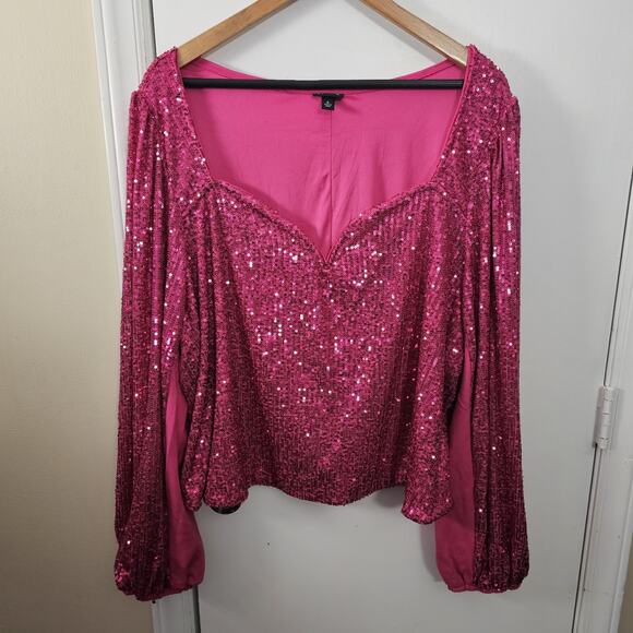 TORRID Sequin Deep V Neck Long Sleeve Lined Blouse Top Size 4X Party Holiday - Picture 3 of 6